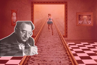 εικόνα του Έριχ Φρομ σε πίνακα με ένα κορίτσι να τρέχει σε ένα μονοπάτι